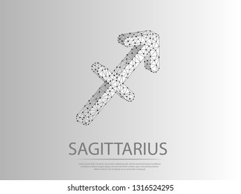 Sagittarius Zodiac low poly abstract illustration consisting of points, lines, and shapes in the form of planets, stars and the universe. Origami Vector digit wireframe concept.