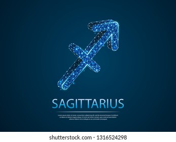 Sagittarius Zodiac low poly abstract illustration consisting of points, lines, and shapes in the form of planets, stars and the universe. Vector digit wireframe concept. business concept