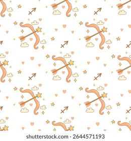 Sagittarius zodiac pattern, cute cartoon bow and arrow