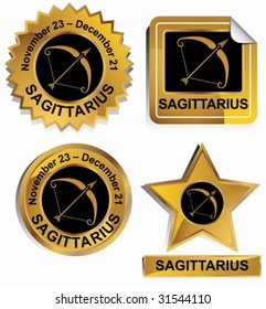 Sagittarius Zodiac Set : Gold satin buttons with name and date.