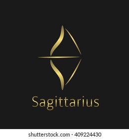 Sagittarius Zodiac sign. Sagittarius abstract symbol. Sagittarius golden icon. Bow sign. Golden bow symbol with arrow