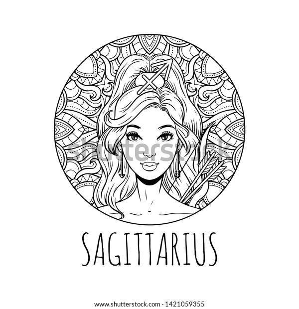 Download Sagittarius Zodiac Sign Artwork Adult Coloring Stock Vector (Royalty Free) 1421059355