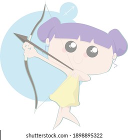 Sagittarius zodiac sign, astrological, horoscope symbol, cute girl Sagittarius horoscope. 