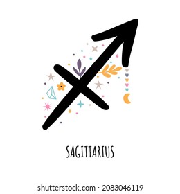 Sagittarius. Zodiac sign. Astrological horoscope signs on white background. Stylized symbol. Vector illustration