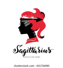 Sagittarius zodiac sign. Beautiful girl silhouette. Vector illustration. Horoscope series