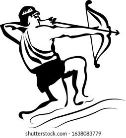 Sagittarius zodiac sign, black silhouette on a white background, close up, vector