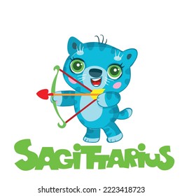 sagittarius zodiac sign, blue cat archer, year of the cat, isolated object on white background, cartoon illustration, vector, eps