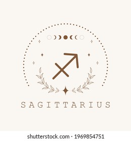 Sagittarius. Zodiac sign in boho style. Astrological icon isolated on white background. Mystery and esoteric. Horoscope logo vector illustration. Spiritual tarot card.