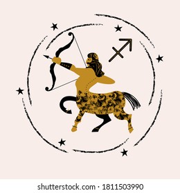 Sagittarius. Zodiac sign. The centaur shoots a bow. Vector emblem.