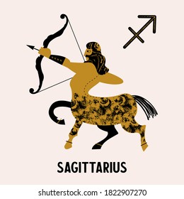 Sagittarius. Zodiac sign. The centaur shoots a bow. Vector emblem.