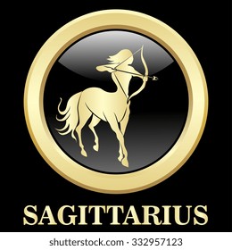 Sagittarius zodiac sign in circle frame, vector Illustration. Contour icon.