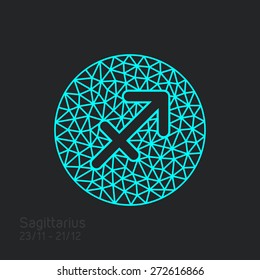 Sagittarius zodiac sign in circular frame, vector Illustration. Contour icon.