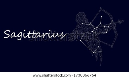 Sagittarius Zodiac sign constellation vector. Horoscope sign constellation stars. Abstract crystal space dark sky background with dots stars. Vector Astrology silhouette Sagittarius illustration white