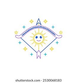 Estilo doodle Iniciar sesión del zodiaco de Sagitario con colores suaves sobre fondo blanco, adaptado para la decoración de los niños.