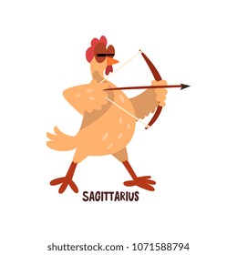 Sagittarius zodiac sign, funny chick character, horoscope element vector Illustration on a white background