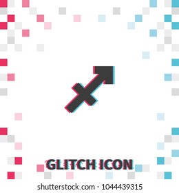 Sagittarius zodiac sign  glitch effect vector icon.