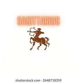 Símbolo Zodíaco Sagitário com Texto Brilhante