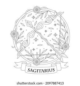 Sagittarius zodiac sign hand drawing or coloring book