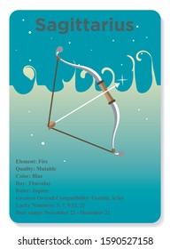 Sagittarius Zodiac Sign Horoscope Flat Style Drawing Illustration
