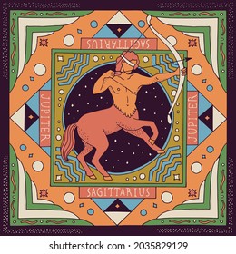 Sagittarius zodiac sign. Horoscope. Illustration for souvenirs and social networks