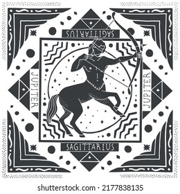 Sagittarius zodiac sign. Horoscope. Illustration for souvenirs and social networks