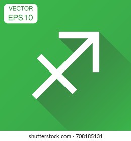 Sagittarius zodiac sign icon. Business concept astrology sagittarius pictogram. Vector illustration on green background with long shadow.