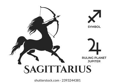 sagittarius zodiac sign. jupiter ruling planet symbol. horoscope and astrology icons. isolated vector image