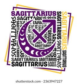 Sagittarius zodiac sign with lettering. Horoscope design.