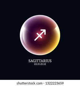 Sagittarius. Zodiac sign in luminous ball. Vector Illustration