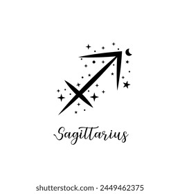 Sagittarius zodiac sign with moon and stars