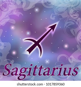 Sagittarius Zodiac sign on watercolor cosmic celestial background. Cosmos. stars and zodiacal sign. Astrology and horoscope design element. Vector illustration