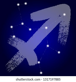 Sagittarius. Zodiac sign pictogram. Calligraphic zodiac signs. Sign and constellation. Brush hand drawn.  