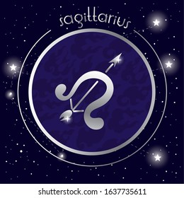 sagittarius zodiac sign silver seal vector illustration design