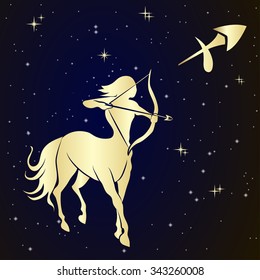 Sagittarius zodiac sign is the starry sky, vector Illustration.  Contour icon.