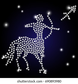 Sagittarius zodiac sign is the starry sky, vector Illustration. Contour icon.