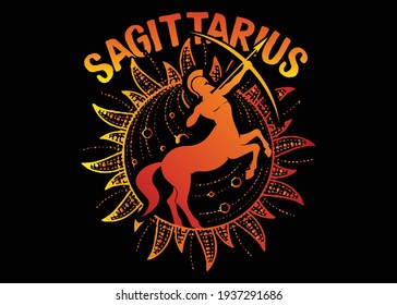 Sagittarius Zodiac Sign T shirt Design Vector Illustration