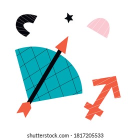Sagittarius zodiac sign. Vector abstract style. Hand drawn abstract geometric illustrations. Contemporary signs symbols collection set.Twelve astrological poster.