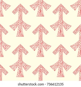 Sagittarius zodiac sign. Vector hand drawn horoscope pattern. Astrological seamless background.