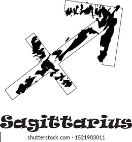 Sagittarius zodiac sign in watercolor black with ravie style name	