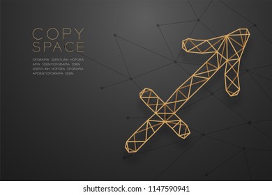 Sagittarius Zodiac sign wireframe Polygon golden frame structure, Fortune teller concept design illustration isolated on black gradient background with copy space, vector eps 10