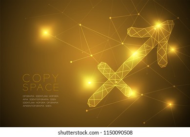 Sagittarius Zodiac sign wireframe Polygon frame structure, Fortune teller concept design illustration isolated on gold gradient background with copy space, vector eps 10