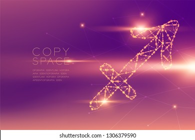 Sagittarius Zodiac sign wireframe polygon futuristic bokeh light frame structure and lens flare, Fortune teller concept design illustration isolated on purple gradients background with copy space