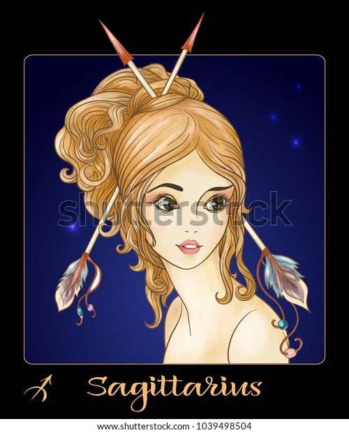 Sagittarius Zodiac Sign Young Beautiful Girl Stock Vector (Royalty Free ...