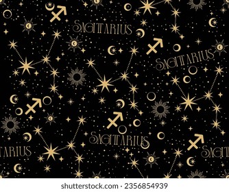 Sagittarius zodiac star seamless pattern. Sagittarius sign symbol stars Vector EPS10 , Design for fashion , fabric, textile, wallpaper, cover, web , wrapping and all prints