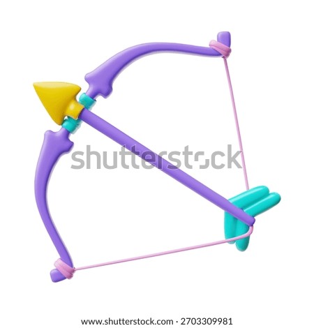 Sagittarius zodiac symbol 3D vector cartoon plastic style. Astrological zodiac volume icon. Crossbow with arrow render illustration. Horoscope colorful kids design. Sagittarius sign isolated