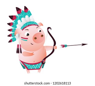 Sagittarius. Zodiac symbol. Cool pig indian archery. Chinese horoscope symbol 2019. Isolated on transparent background. Excellent for the design of postcards, posters, stickers etc.