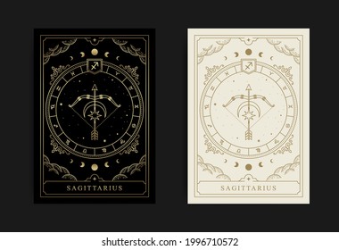 Sagittarius zodiac símbolo con grabado a mano, lujoso, esotérico y boho. Apto para lo paranormal, lectores tarot y astrólogos