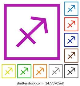 Sagittarius zodiac symbol flat color icons in square frames on white background
