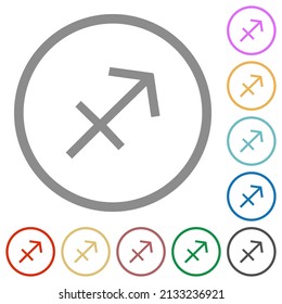 Sagittarius zodiac symbol flat color icons in round outlines on white background
