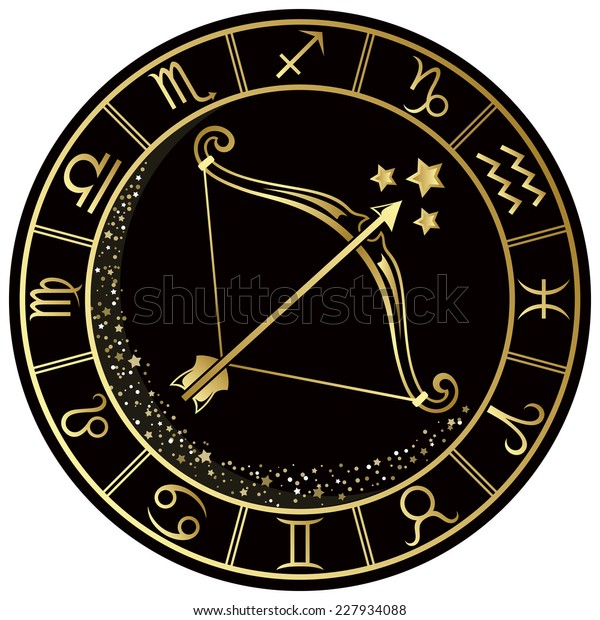 Vetor Stock De Sagittarius Zodiac Symbol Golden Round Frame Livre De Direitos 227934088 4651